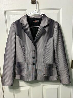 Women’s Black & White Striped Tailored Blazer Jacket